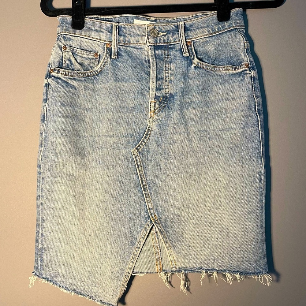 MOTHER Light Blue Tomcat Denim Frayed Skirt 24